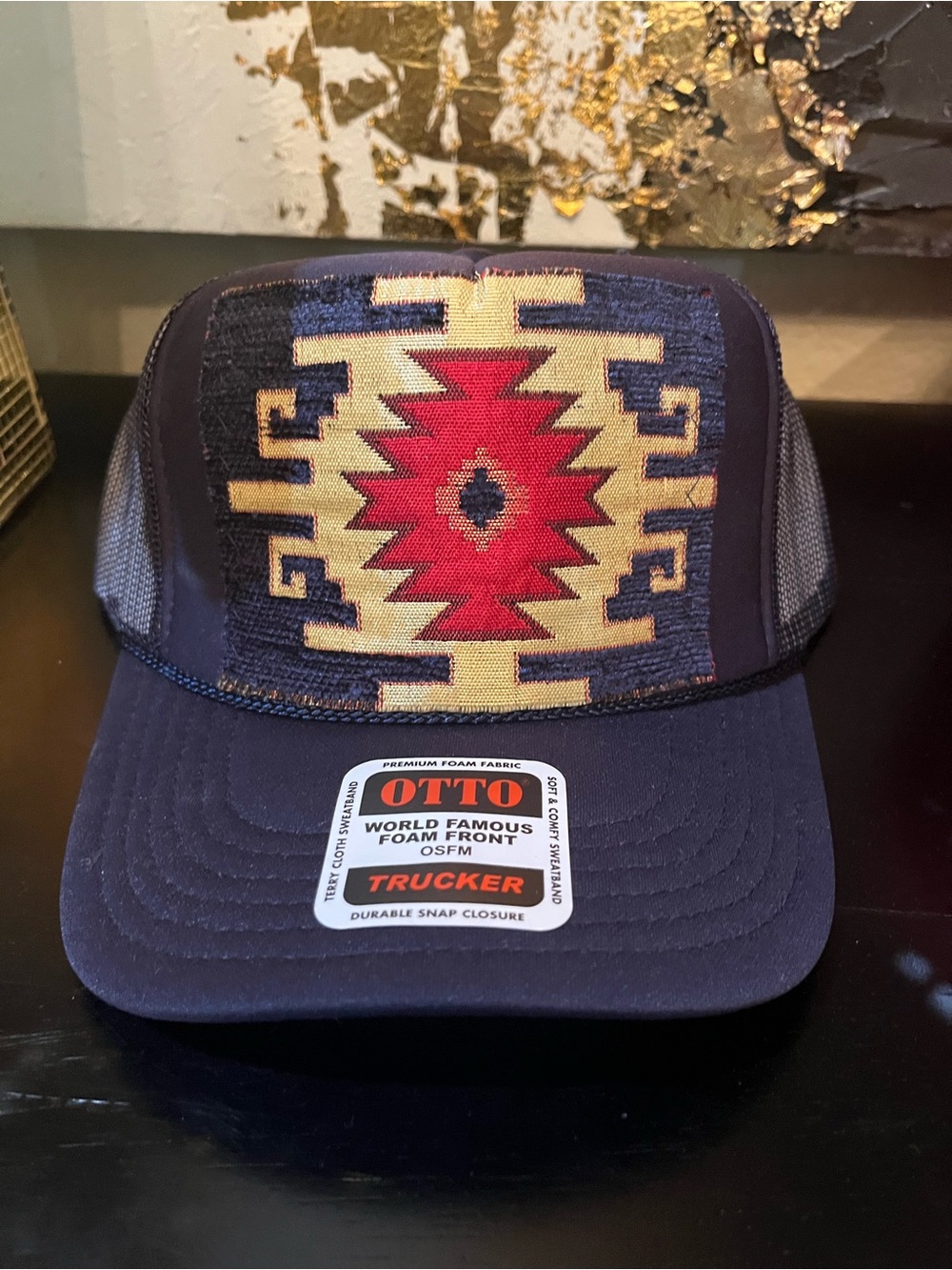 OTTO Navy Trucker Hat with Red and Cream Southwestern Patch